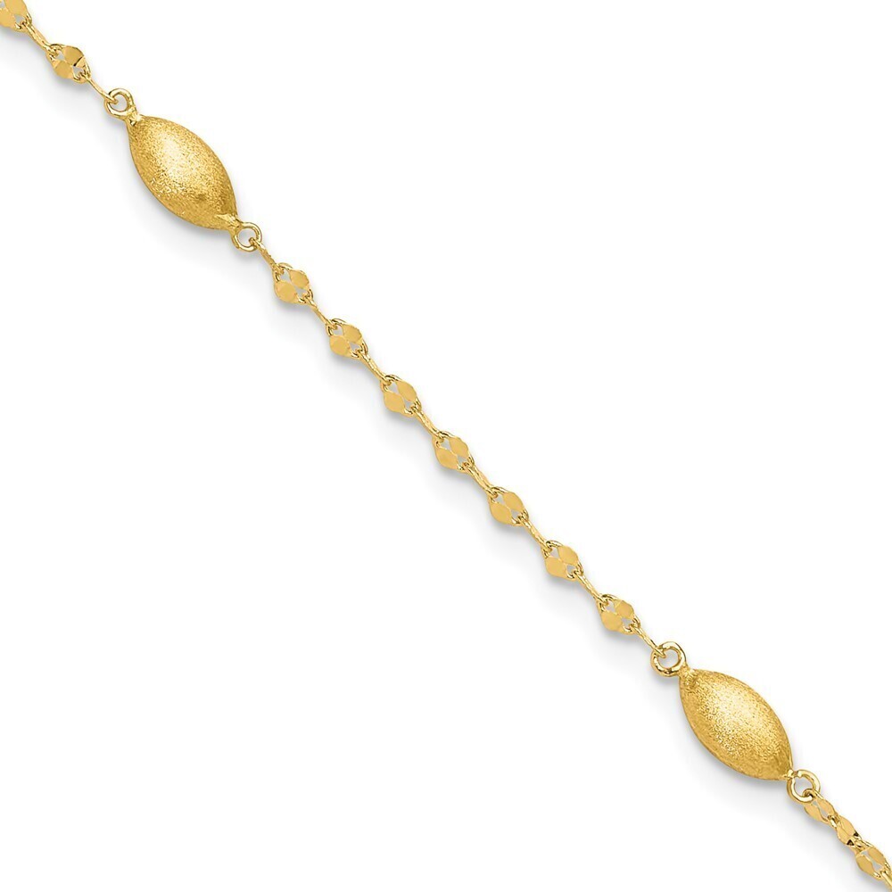 Kazi Luxury 14k Yellow Gold Diamond-cut w/Satin Oval Beads Bracelet
